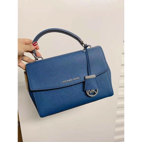 MICHAEL KORS AVA Small Top Handle Satchel Steel Blue Saffiano Leather NWT - Picture 8 of 11